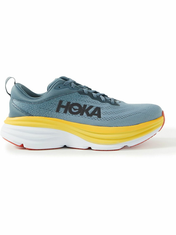Photo: Hoka One One - Bondi 8 Wide-Fit Rubber-Trimmed Mesh Running Sneakers - Blue