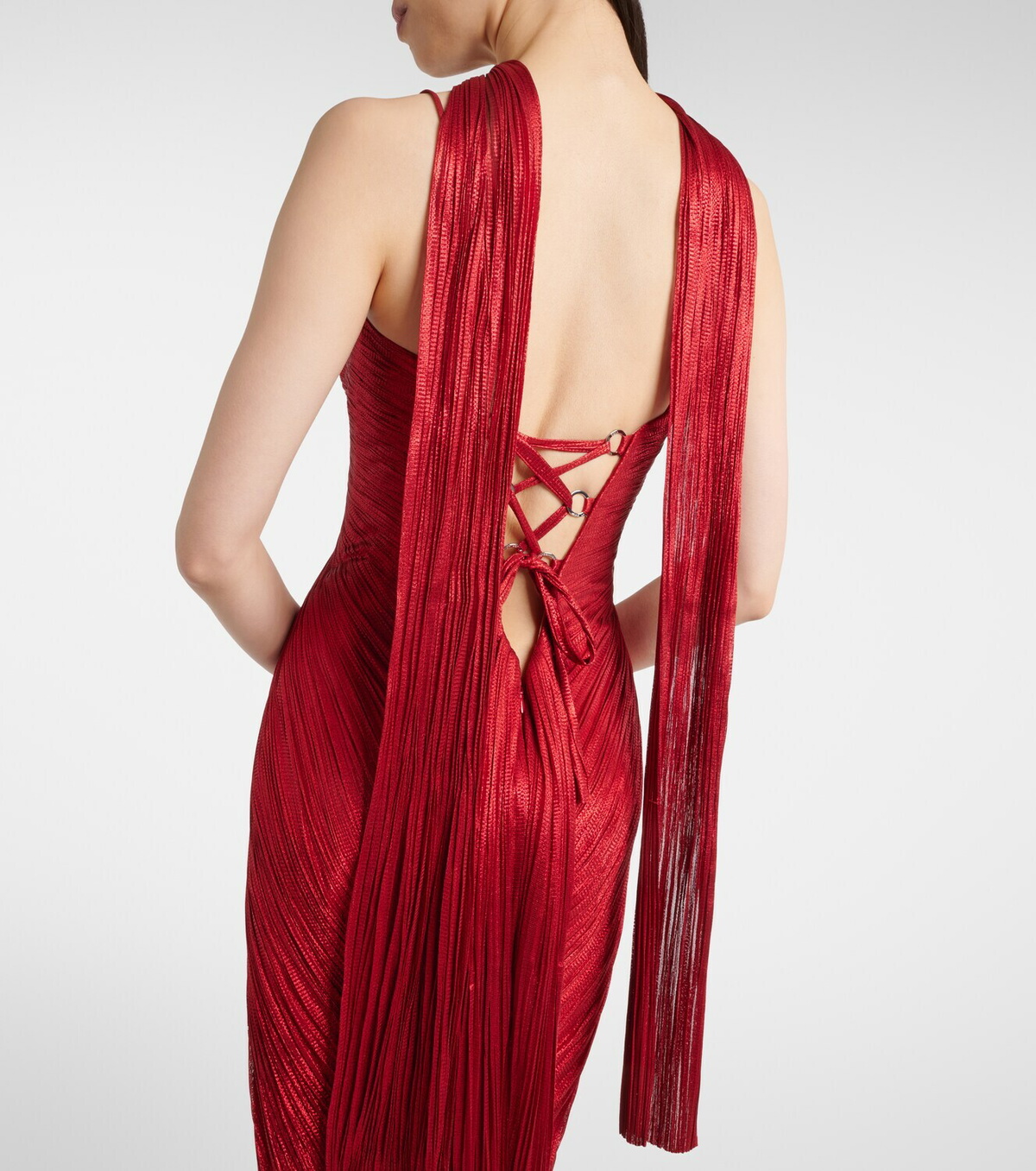 Maria Lucia Hohan Pleated scarf-detail silk bustier gown