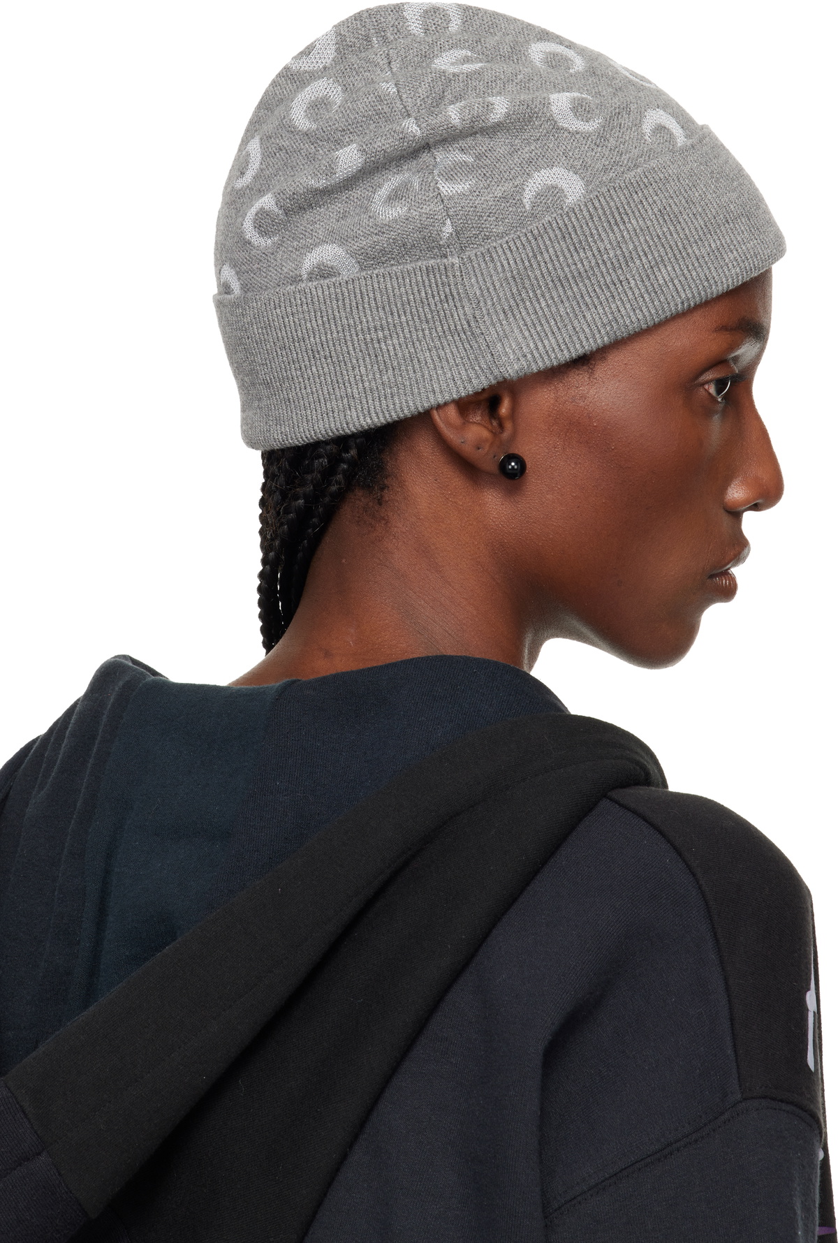Marine Serre Gray Moon Jacquard Knit Beanie