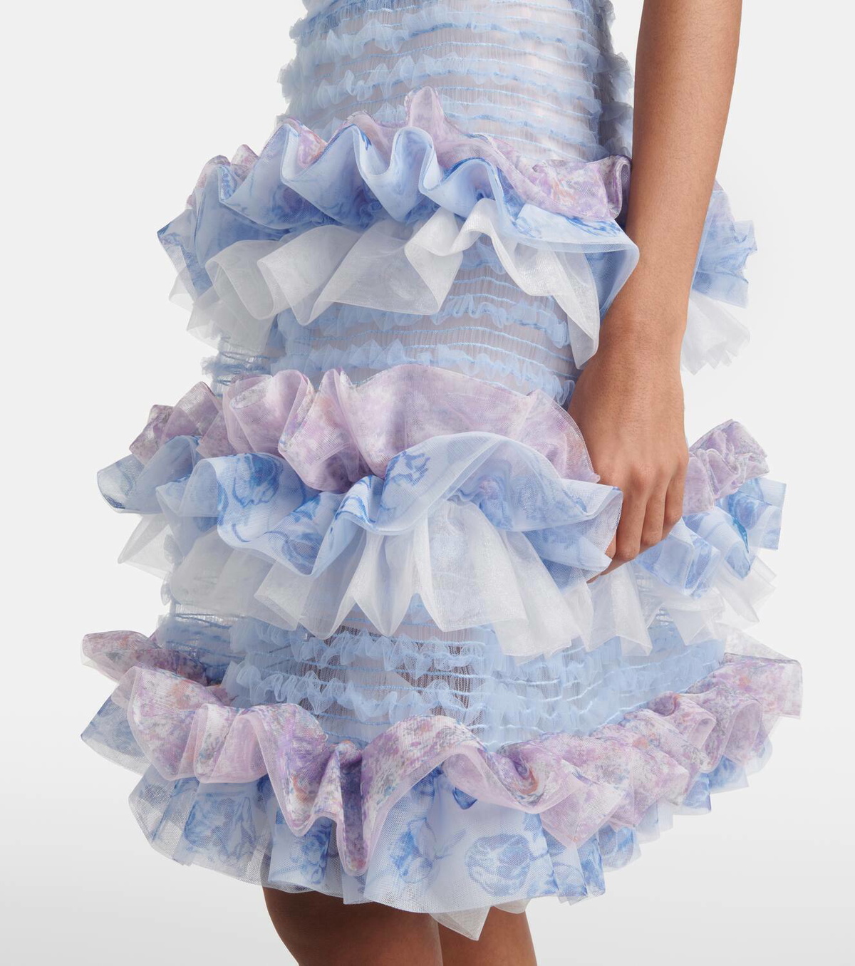 Susan Fang Printed smocked ruffled minidress