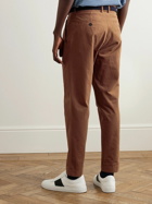 Mr P. - Tapered Garment-Dyed Pleated Cotton-Twill Trousers - Brown