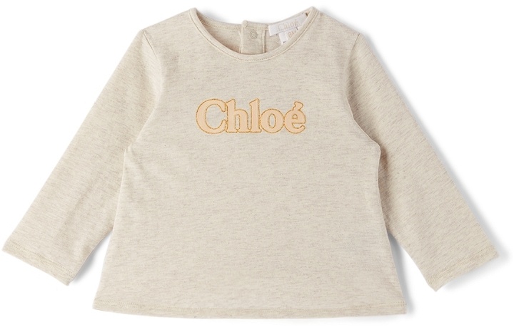 Photo: Chloé Baby Beige Glittered Logo Long Sleeve T-Shirt