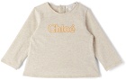 Chloé Baby Beige Glittered Logo Long Sleeve T-Shirt