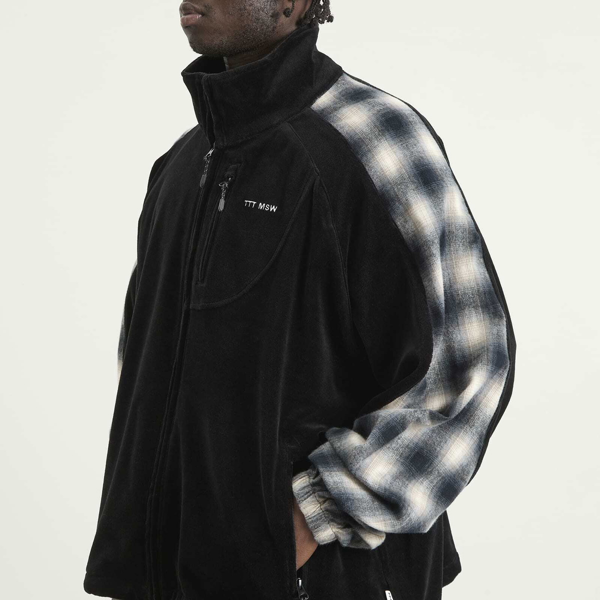 TTT MSW Men's Velour Track Jacket in Black