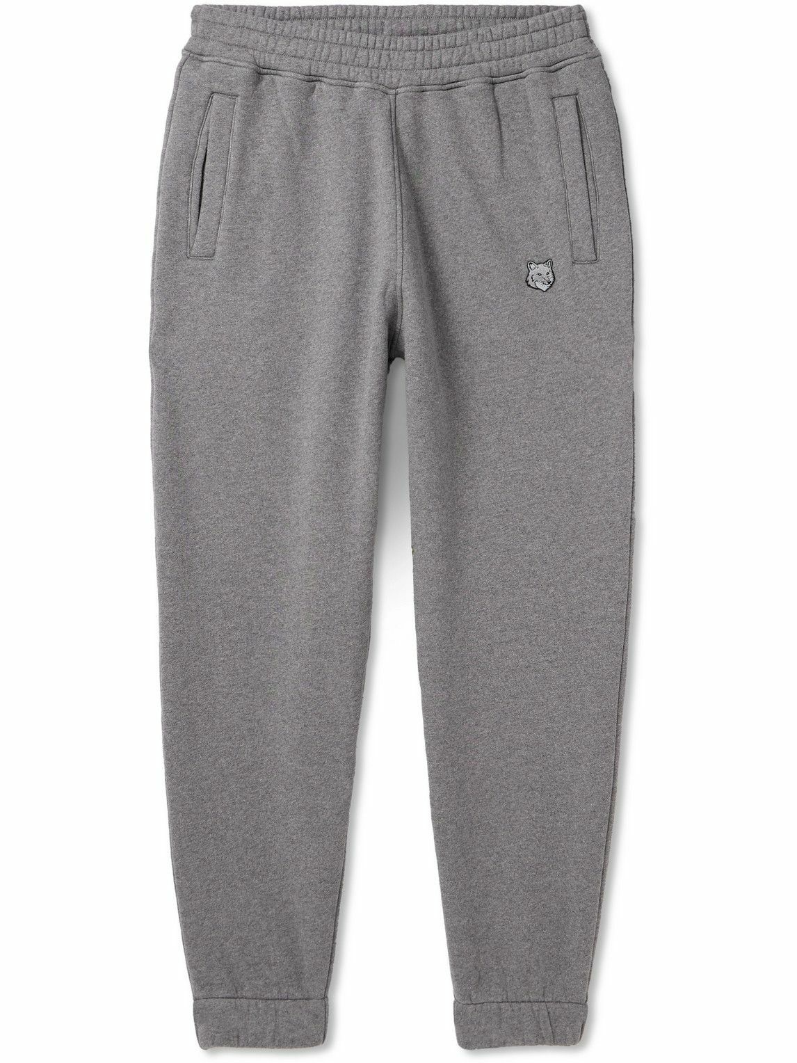 Photo: Maison Kitsuné - Tapered Logo-Appliquéd Cotton-Jersey Sweatpants - Gray
