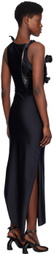 Coperni Black Asymmetric Flower Maxi Dress