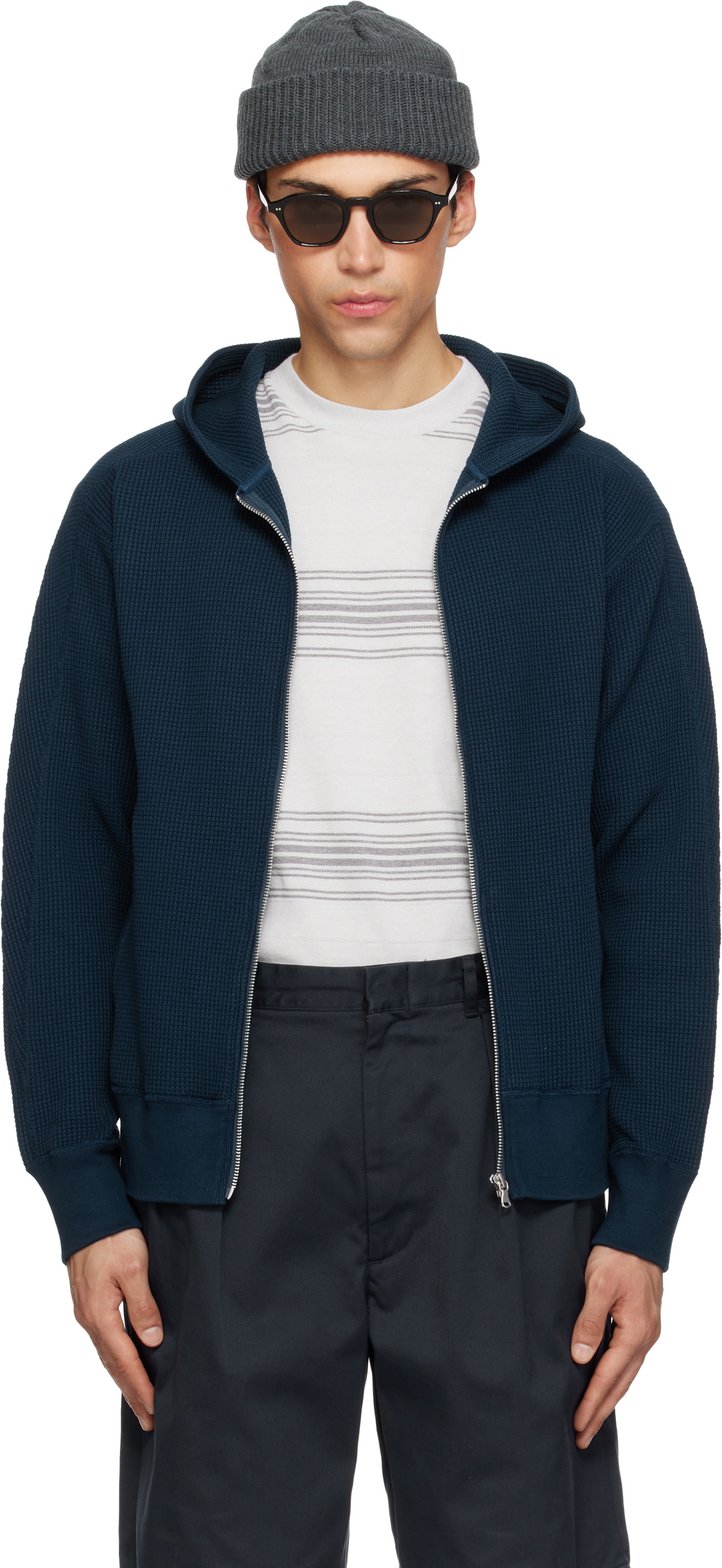 nanamica Navy Zip-Up Thermal Hoodie