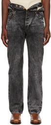 Y/Project Black Acid Wash Knotted Waist Jeans