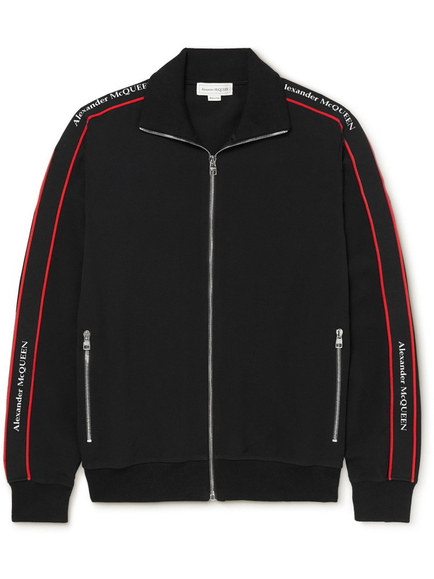 Photo: ALEXANDER MCQUEEN - Slim-Fit Logo Webbing-Trimmed Crepe Track Jacket - Black
