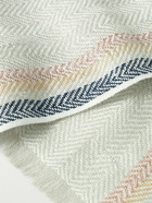 Loro Piana - Avaiki Fringed Striped Herringbone Linen and Cotton-Blend Scarf