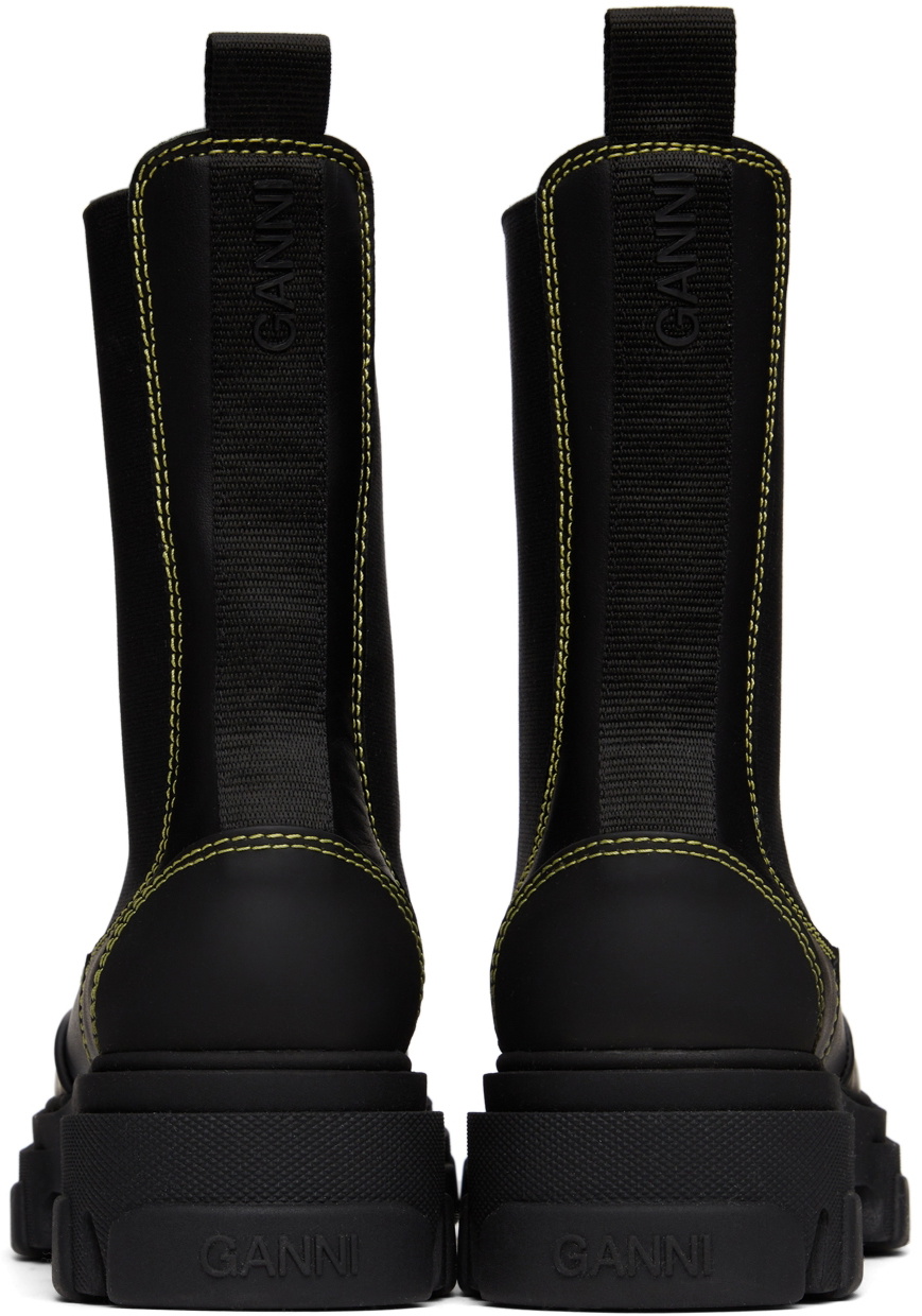 GANNI Black Cleated Mid Chelsea Boots