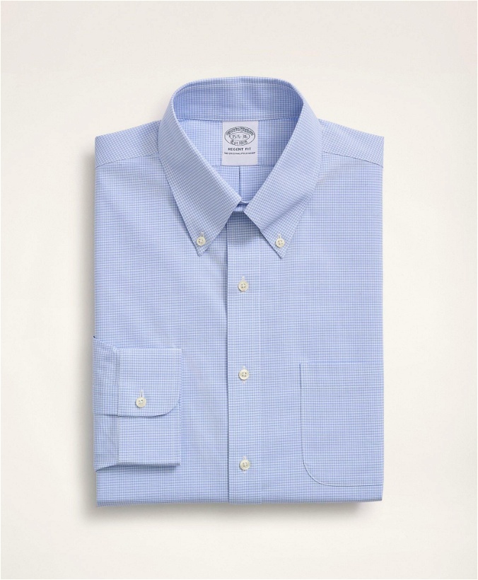 Photo: Brooks Brothers Men's Stretch Regent Regular-Fit Dress Shirt, Non-Iron Poplin Button-Down Collar Micro-Check | Blue