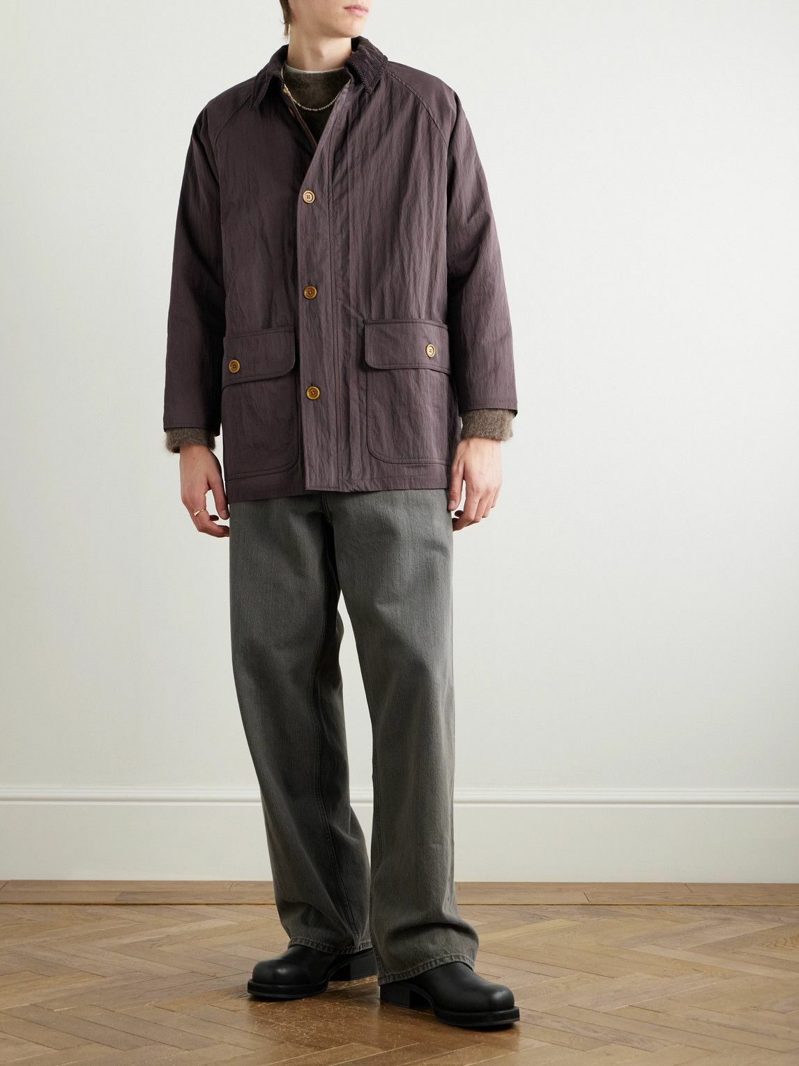 Small Talk - Corduroy-Trimmed Crinkled-Gabardine Jacket - Brown