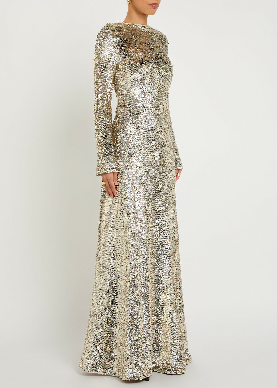 Simkhai Beatrice Sequin-embellished Gown Gold