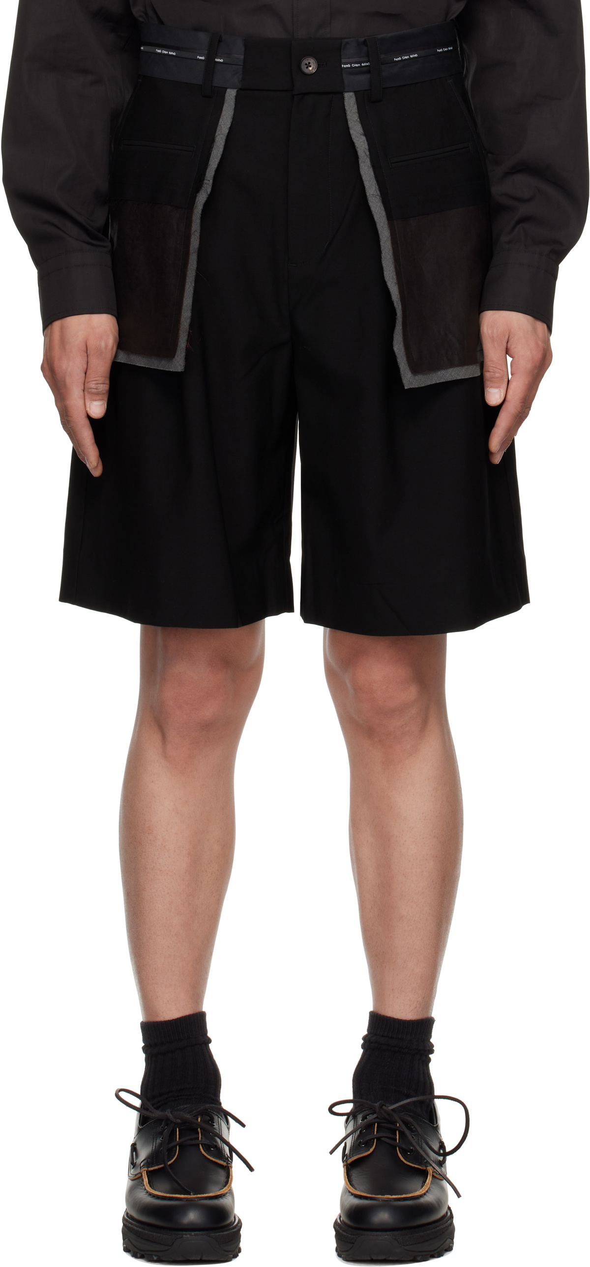 Feng Chen Wang Black Deconstructed Patchwork Shorts