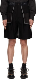 Feng Chen Wang Black Deconstructed Patchwork Shorts