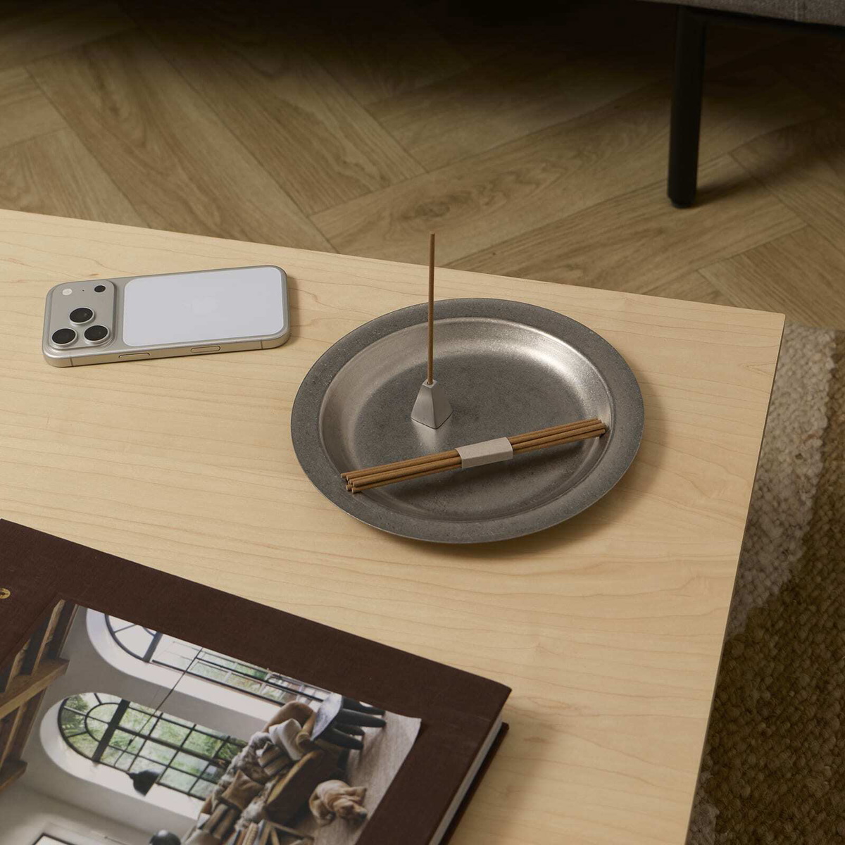 ferm LIVING Tumbled Plate in Stainless Steel