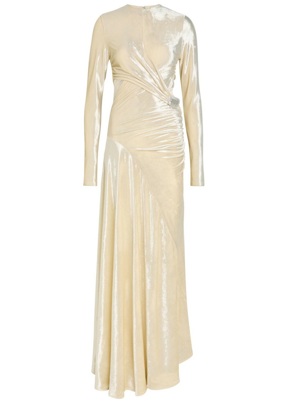 Photo: Rabanne Embellished Velour Gown Beige