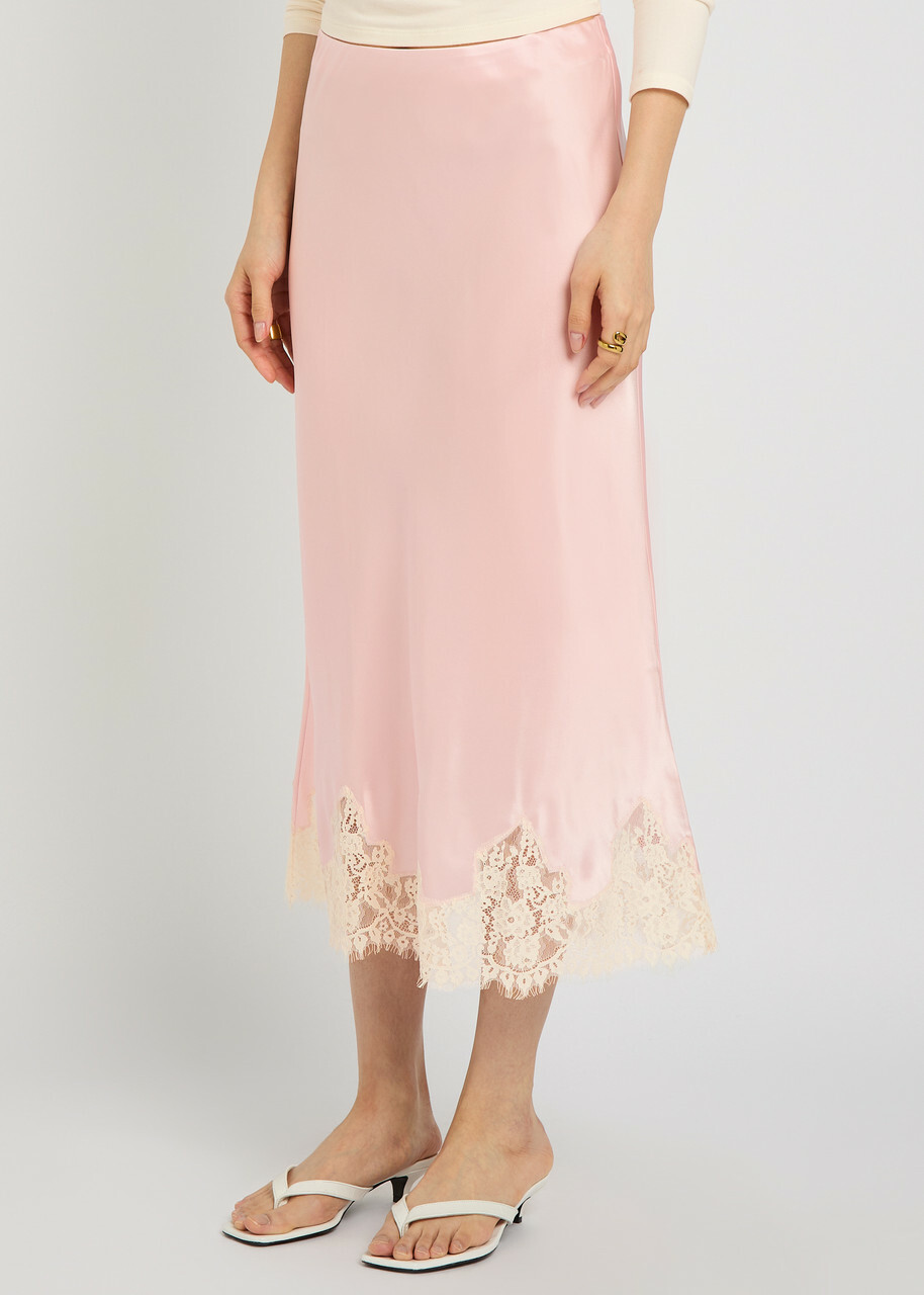 Reformation Carolina Lace-trim Silk Skirt Light Pink