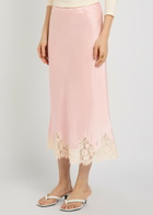 Reformation Carolina Lace-trim Silk Skirt Light Pink