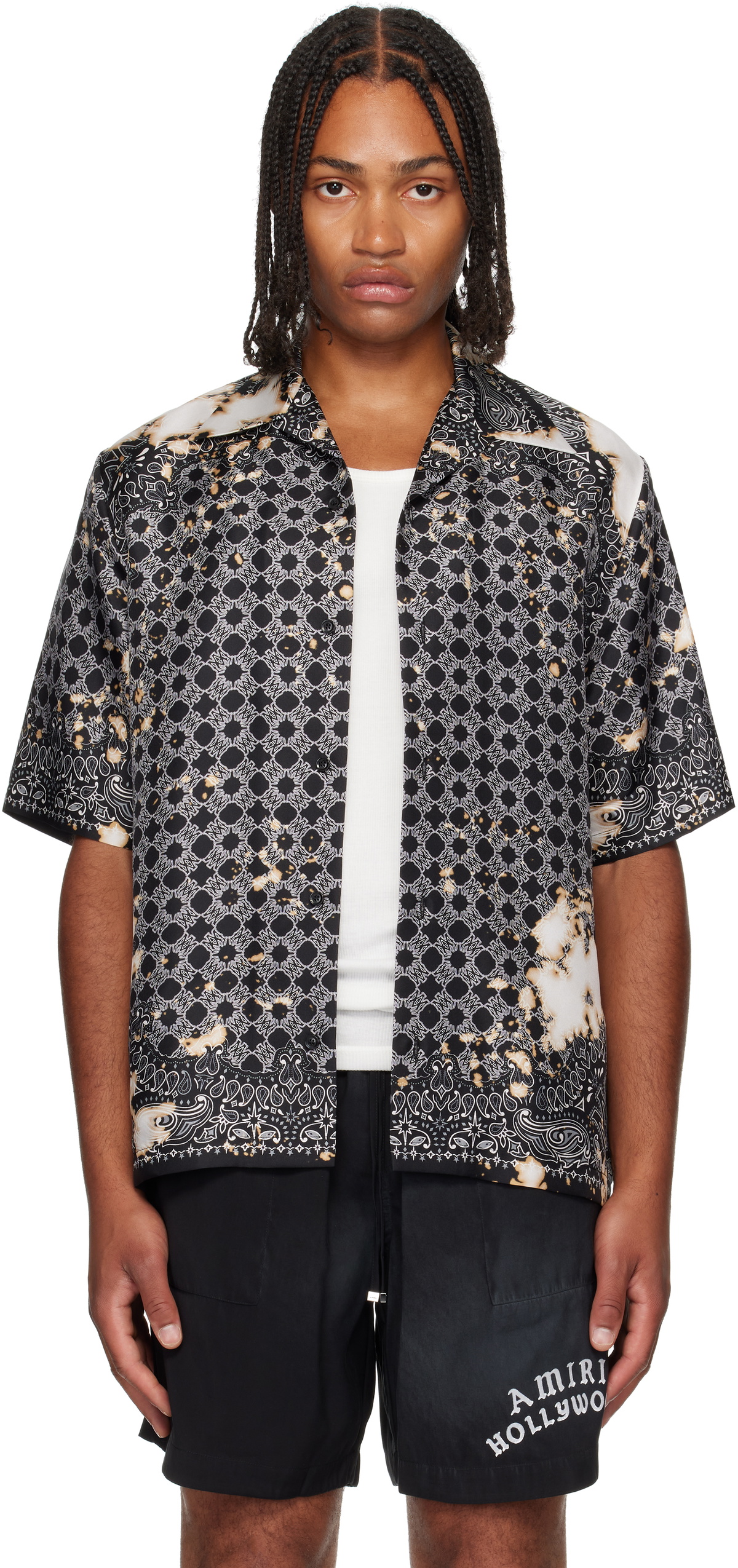 Amiri MA Quad Bleached Flannel Shirt Black Amiri