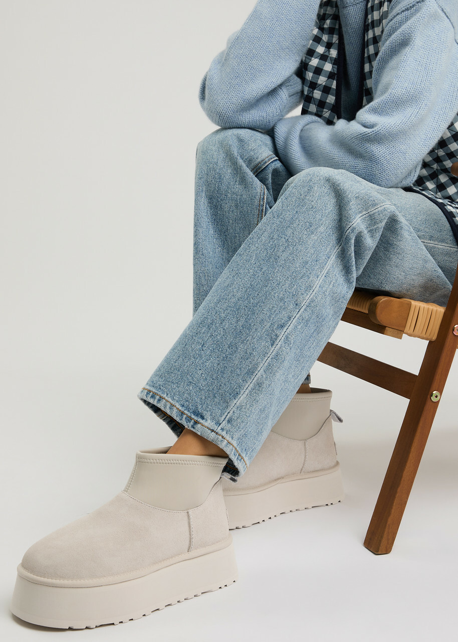 Ugg Classic Mini Dipper Puffer Suede Ankle Boots White Ugg