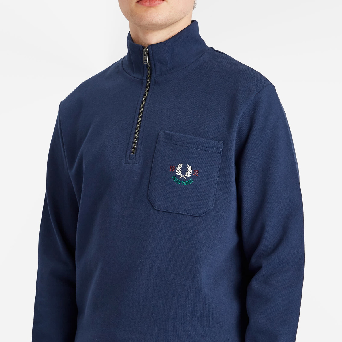 Fred Perry Men's Embroidered Champion Half Zip Sweatshirt in Tennis Blue