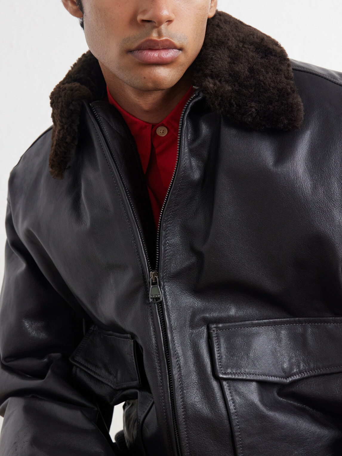 Valstar - Smith Shearling-Trimmed Full-Grain Leather Jacket - Black