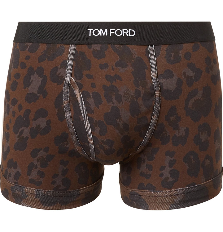 Photo: TOM FORD - Leopard-Print Stretch-Cotton Boxer Briefs - Brown