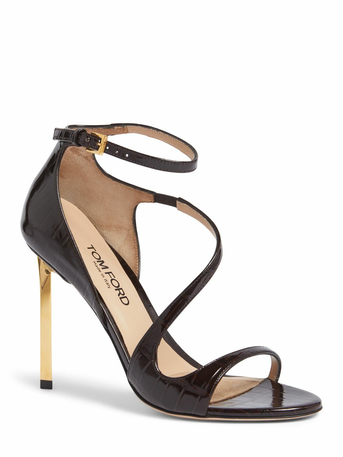 サンダル・ミュール TOM FORD Laminated leather sandals with croco print Oro TOM FORD 105mm Newton Croc Embossed Sandals TOM FORD