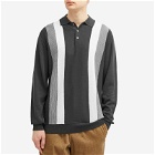 Beams Plus Men's 12g Stripe Knit Long Sleeve Polo Shirt in Black