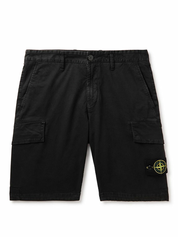 Photo: Stone Island - Straight-Leg Logo-Appliquéd Stretch-Cotton Shorts - Black