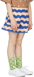 Wynken Kids Pink & Blue Wave Frill Shorts