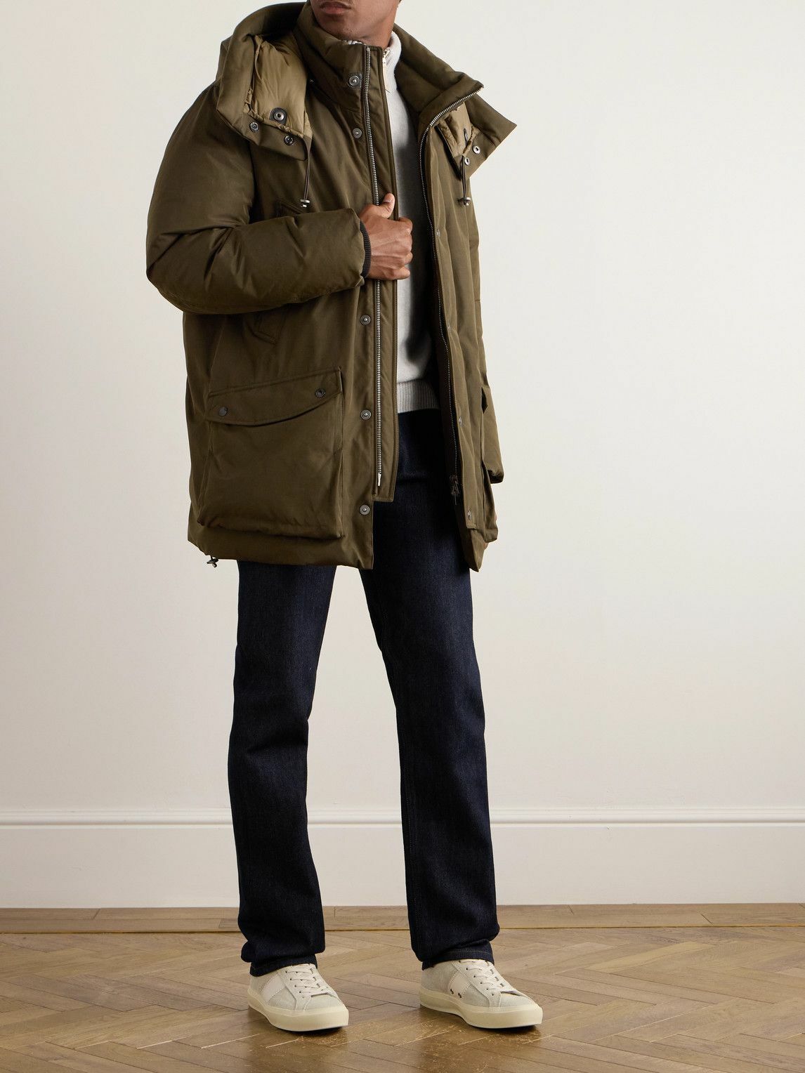 TOM FORD - Leather-Trimmed Padded Tech-Shell Hooded Down Parka - Green