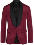 AMIRI - Silk-Trimmed Two-Tone Cotton-Blend Moire Tuxedo Blazer - Burgundy