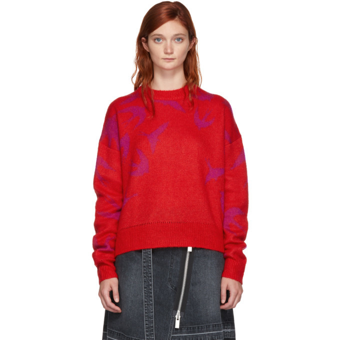 McQ Alexander McQueen Red and Pink Swallow Swarm Sweater McQ