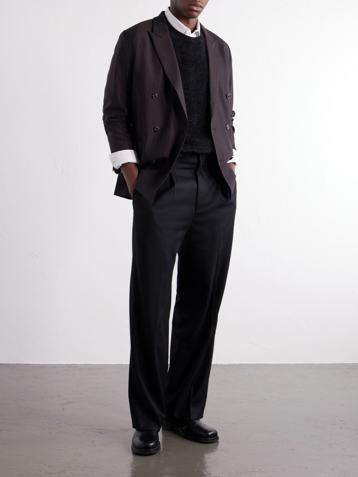 ssstein - Straight-Leg Pleated Wool-Blend Flannel Trousers - Black