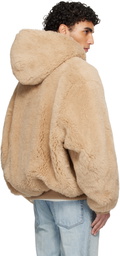 Fear of God Tan Alpaca Hooded Bomber Jacket