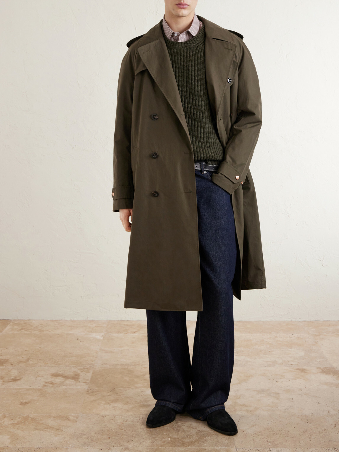 Private White V.C. - The Despatch Rider's Double-Breasted Belted Cotton Trench Coat - Green