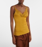 Saint Laurent Lace-trimmed ribbed-knit silk tank top