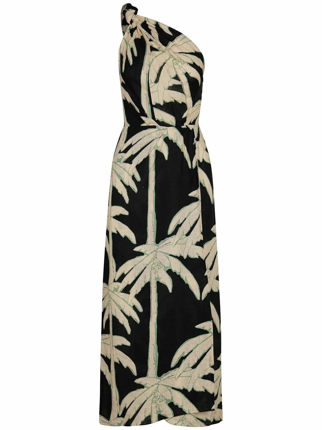 JOHANNA ORTIZ Dark Palms Linen One-shoulder Dress Johanna Ortiz