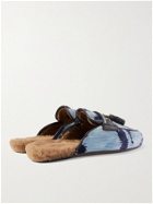 TOM FORD - Stephan Shearling-Lined Printed Velvet Tasselled Backless Loafers - Blue