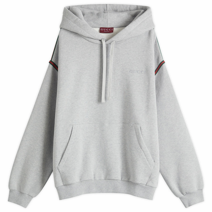 Photo: Gucci Men's Tape Brushed Cotton Hoodie in Grey Melange
