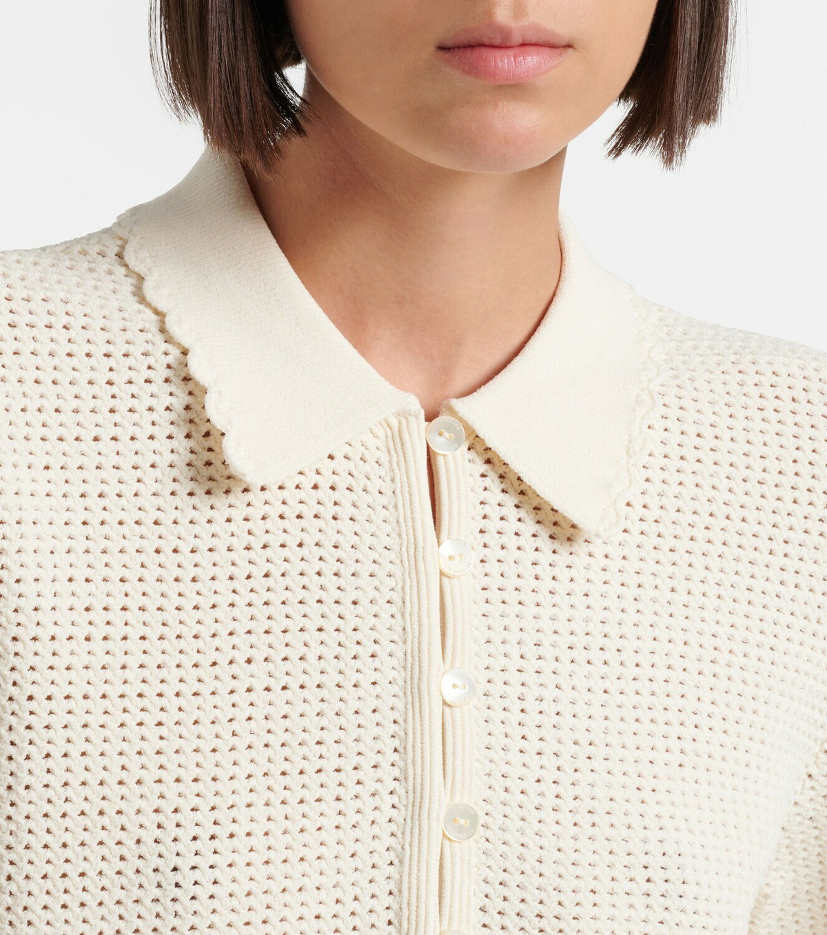 Frame Daybreak crochet scalloped polo shirt