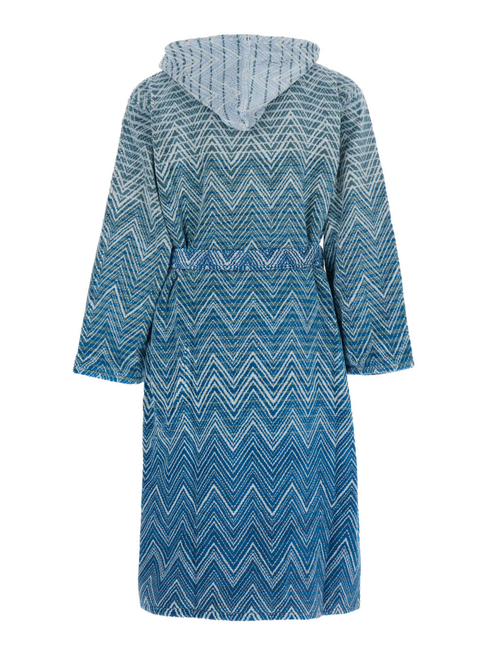 Missoni stone Blue Bathrobe With Hood And All-over Zigzag Motif In Cotton Home