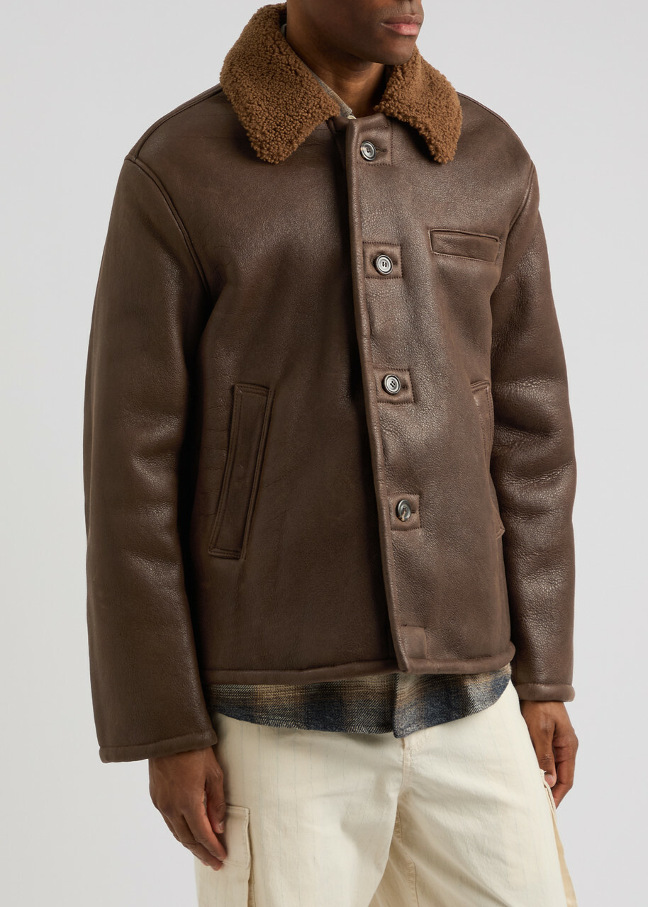 Our Legacy Alaska Shearling-trimmed Leather Jacket Brown Our Legacy