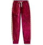 Gucci - Logo-Jacquard Webbing-Trimmed Quilted Padded Velvet Sweatpants - Pink