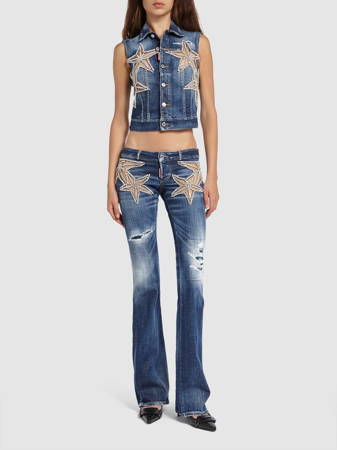 パンツ DSQUARED2 Faith Flared Denim DSQUARED2 metallic-detailing Flared Jeans | Blue | FARFETCH