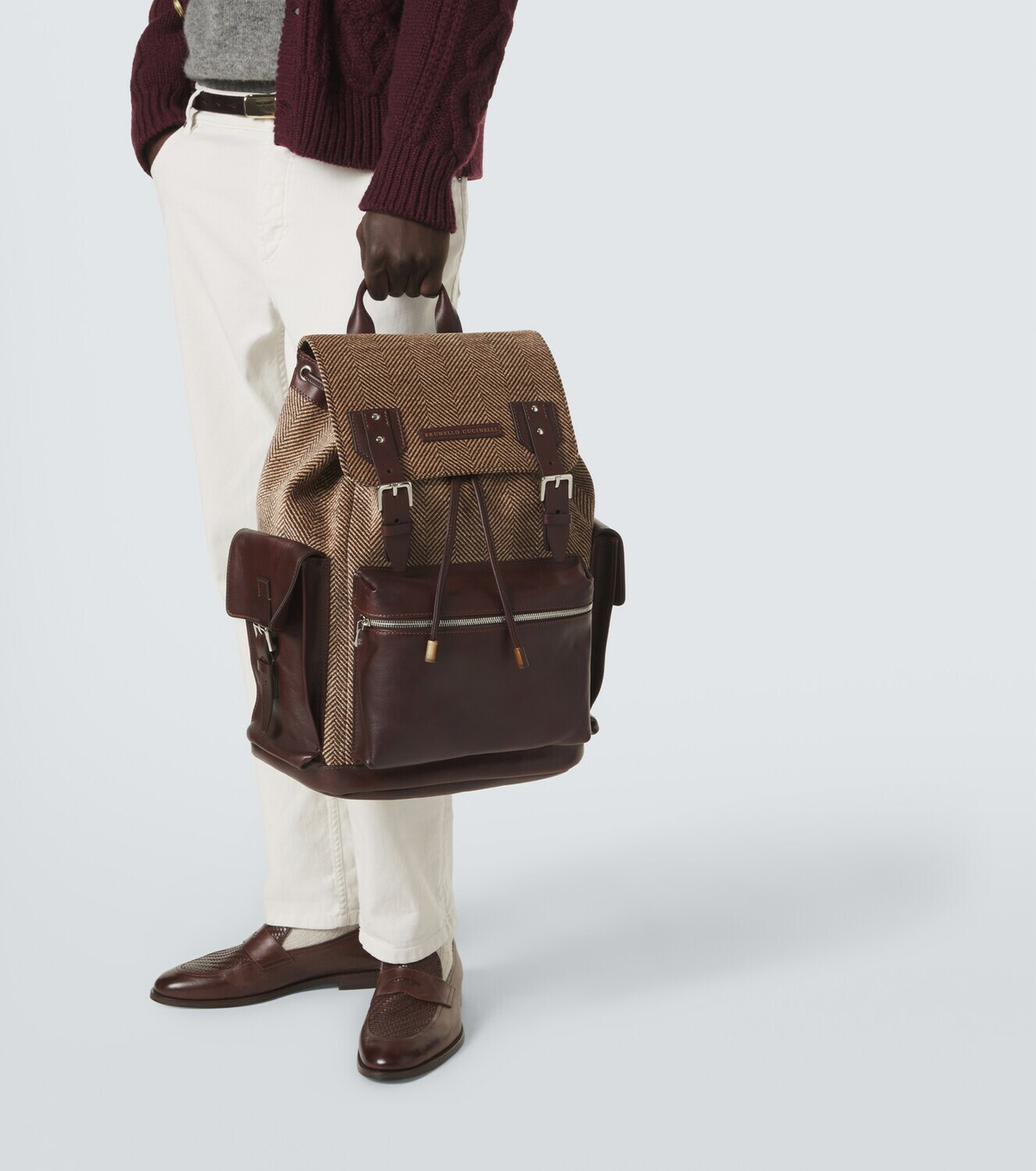 Brunello Cucinelli Leather-trimmed canvas backpack