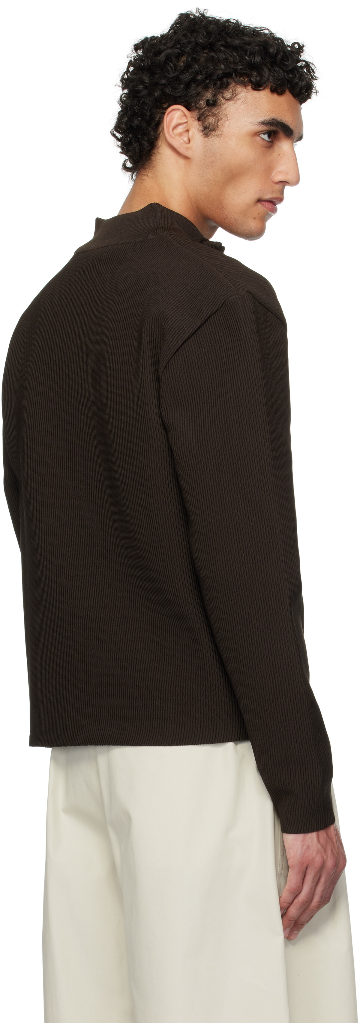 AMOMENTO Brown Mock Neck Zip-Up Cardigan AMOMENTO